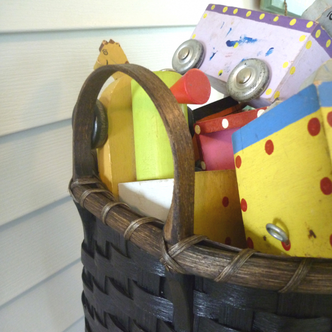 Wooden Bottom Toy Basket - Painted