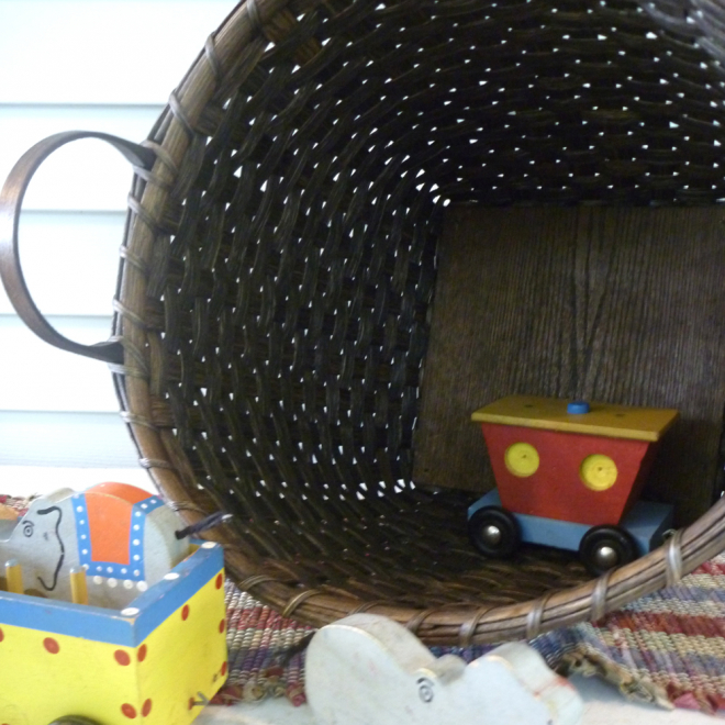 Wooden Bottom Toy Basket - Painted